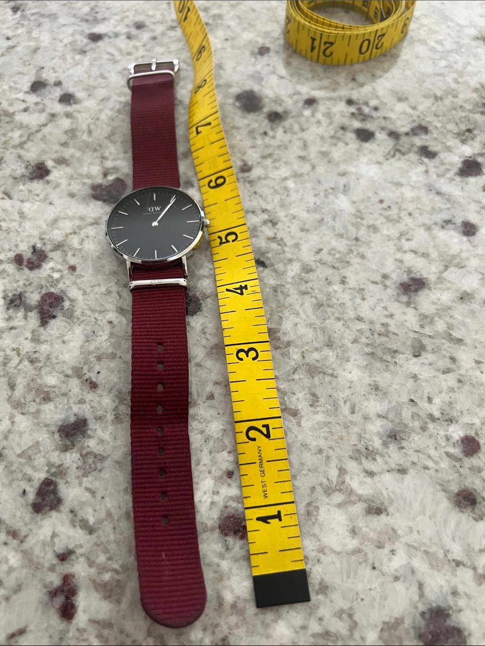 Daniel Wellington Men’s Burgundy NATO Strap Watch with Black Dial